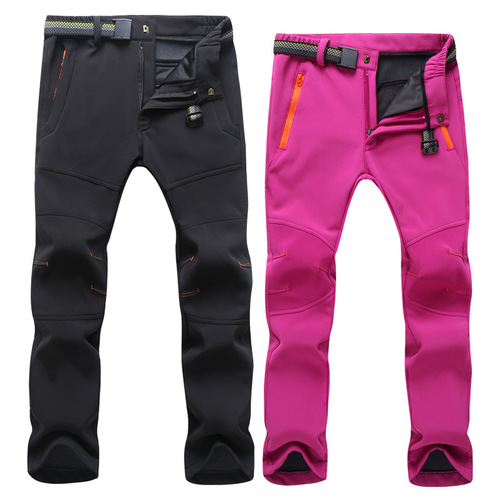Thickened assault pants for men, fleece slim fit, autumn and winter large size windproof soft shell ski outdoor mountaineering trousers for women cross-border