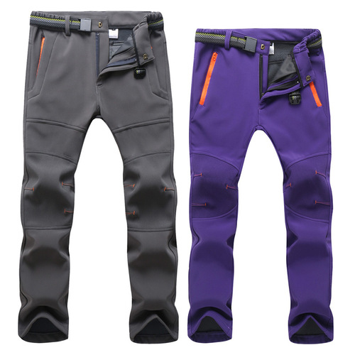 Thickened assault pants for men, fleece slim fit, autumn and winter large size windproof soft shell ski outdoor mountaineering trousers for women cross-border