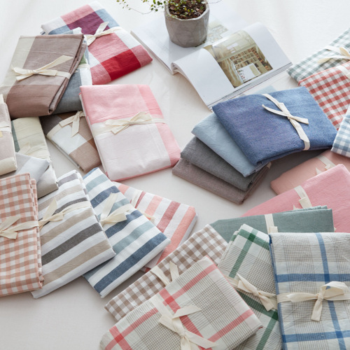Japanese pure cotton washed cotton pillowcase set good quality simple grid pillowcase bedding set single pillow cover