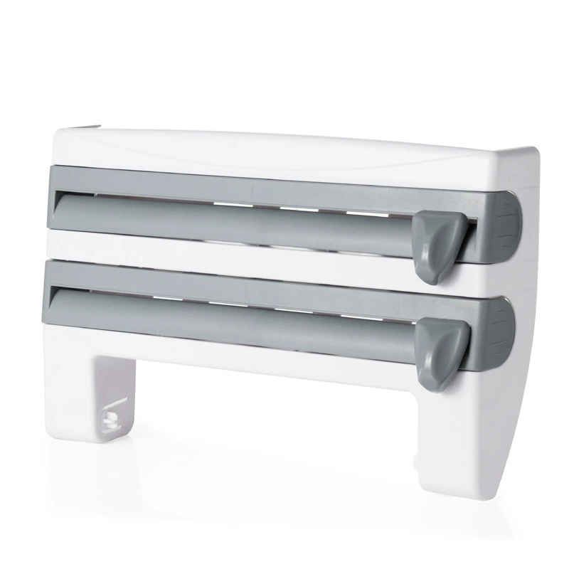 Multifunctional plastic wrap cutter wall -mounted kitchen paper rack sliding knife tin foil split box storage shelf