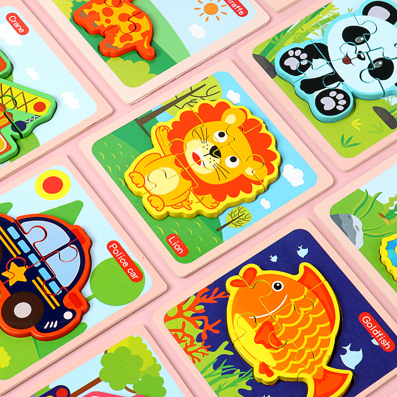 Animal rompecabezas tridimensional rompecabezas infantil bebé de mano a juego de Madera Juguetes Educativos de educación temprana 1-2-3-4 años