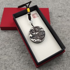 創意黑檀木鑲銀祥雲吊墜紅木古典紫光檀鑲嵌掛件項墜飾品廠家批發