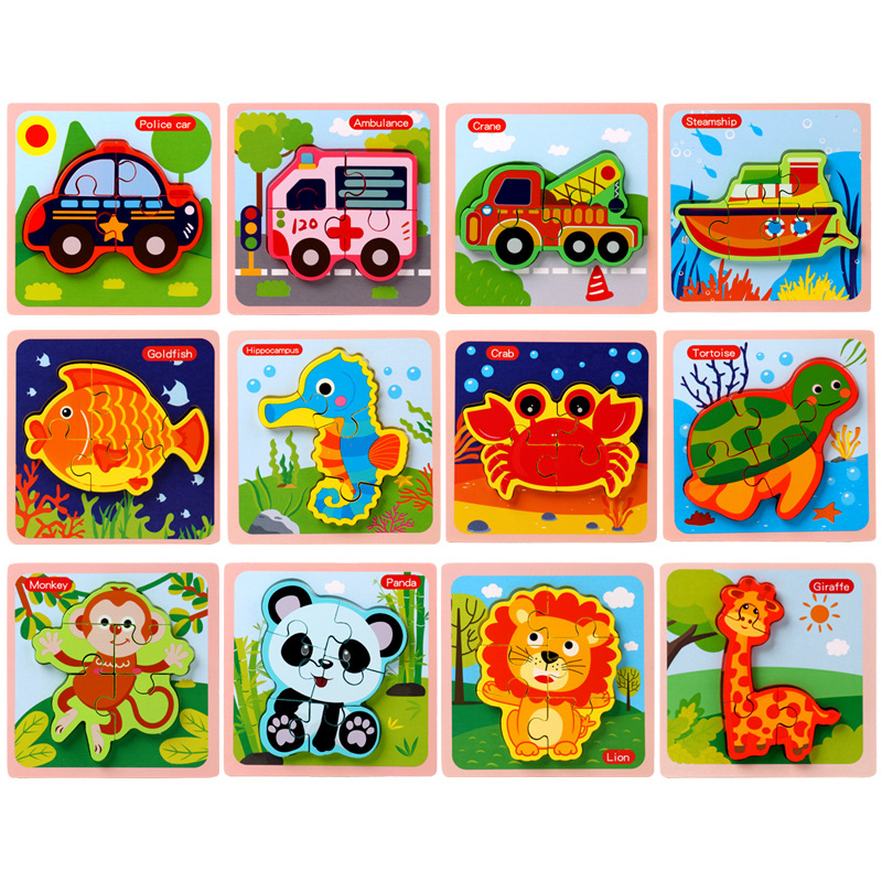 Animal rompecabezas tridimensional rompecabezas infantil bebé de mano a juego de Madera Juguetes Educativos de educación temprana 1-2-3-4 años