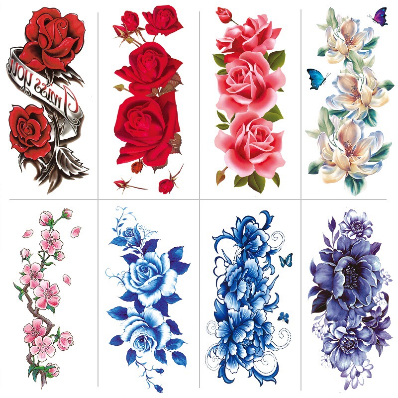 Blue Rose Flower Tattoo Stickers Plum Blossom Large Pattern Flower Arm Cover Marks Waterproof Tattoo Stickers Samples Cross-Border Tattoo Blue Rose Flower Tattoo Stickers Plum Blossom Large Pattern Flower Arm Cover Marks Waterproof Tattoo Stickers Samples Cross-Border Tattoo
