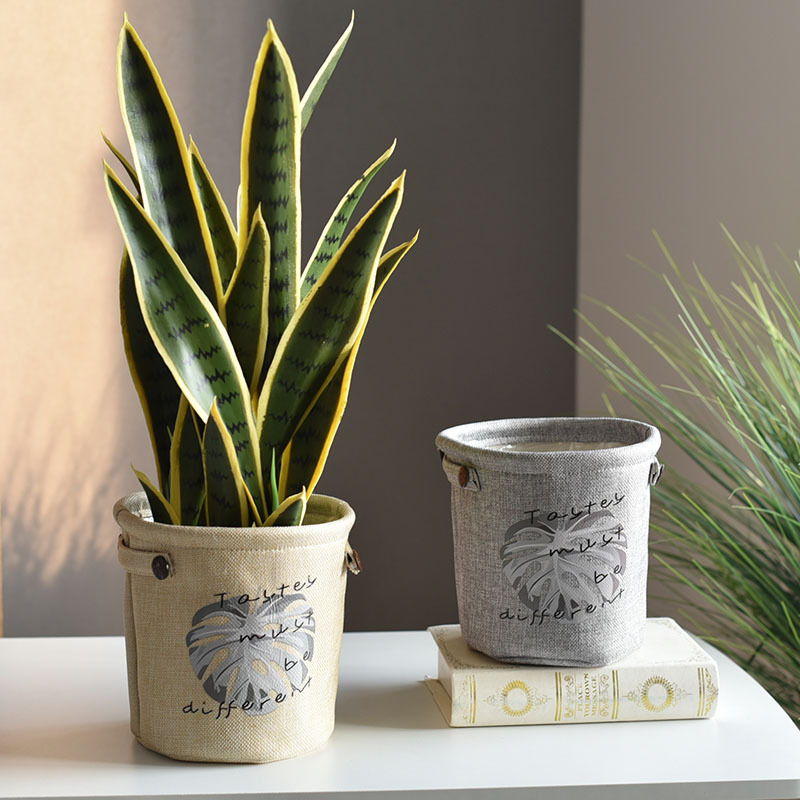 Fabric Flower Pot Set Scandinavian Ins Monstera Pattern Kraft Paper Bag Flower Pot Retro New Chinoiserie Rattan