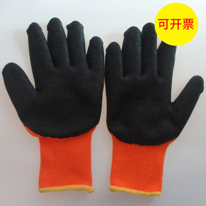 新款安全防护设备维护毛圈橘色乳胶手套 机床操作劳保手套批发