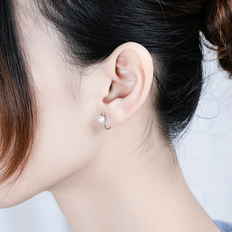 Wanying Jewelry Antler Pearl Ear Clip Women's S925 Sterling Silver Korean Style Ear Holes Internet Popular Creative Cute Gift Customization