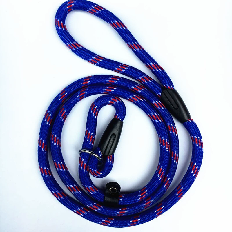 Round Dog Traction Rope, Adjustable Slip Collar, 1.0×140 cm, Red/Blue/Black