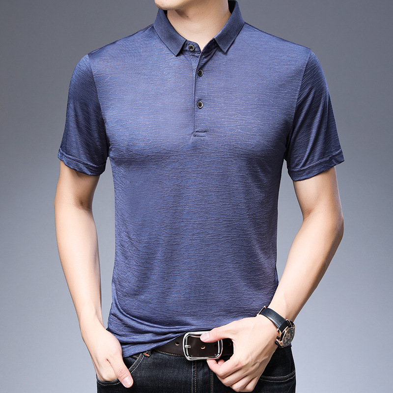 Broken Code Special Price Mulberry Silk Men's Short-Sleeved T-Shirt Summer New Middle-Aged Jacquard Ice Silk Lapel Half-Sleeved Polo Shirt