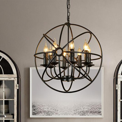 Nordic Vintage Iron Globe Pendant Light for Dining Room, Living Room, Bedroom, Bar Counter Led Lighting in Retro Style