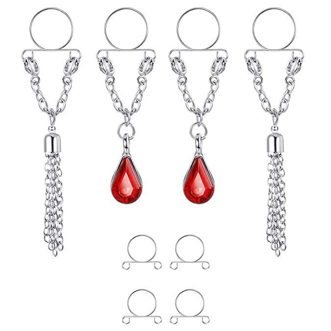 Factory direct foreign trade explosions fashion red water drop fake breast ring tassel adjustable breast ring body puncture ornaments