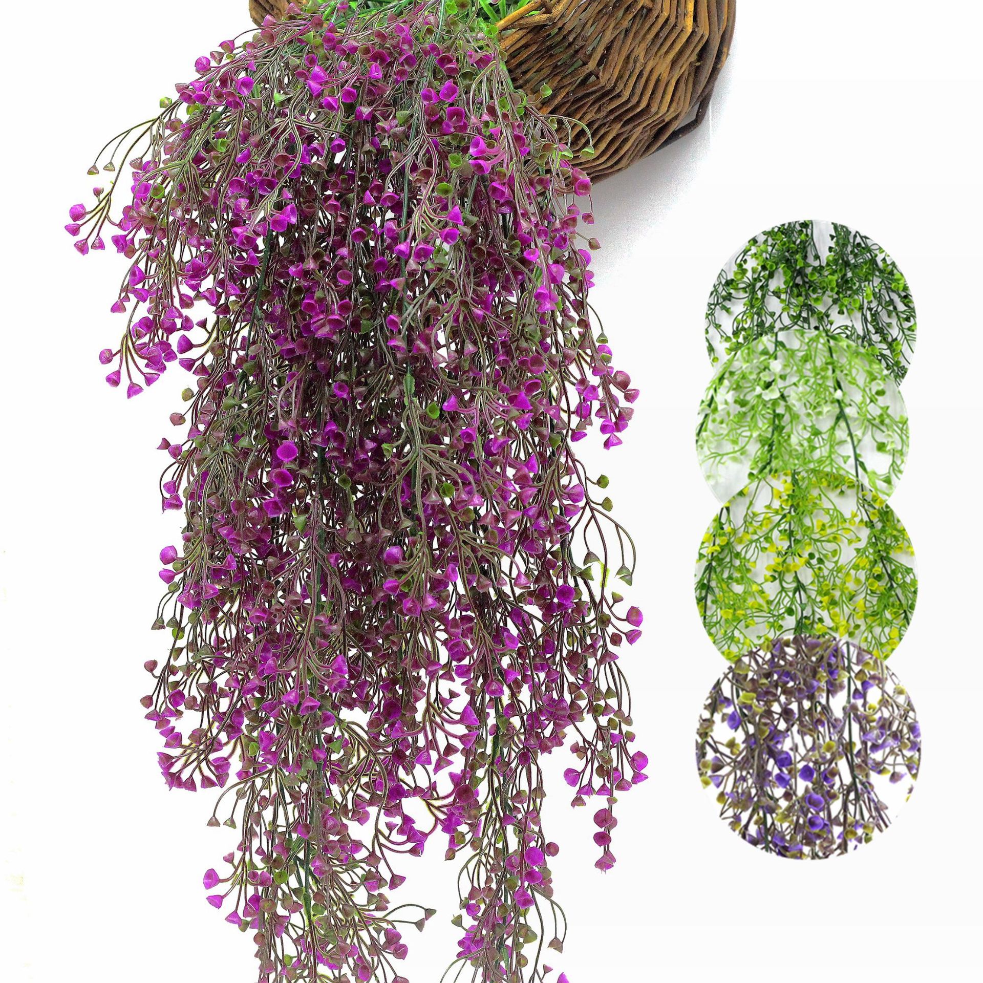 Amazon artificial Pared de ratán campana de oro sauce decoración del hogar planta verde simulación flor falsa boda cesta colgante