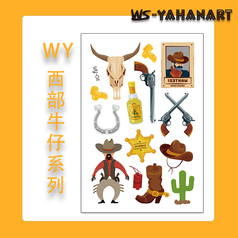 Tatuajes Temporales de Cowboy para Niños de Papel de Transferencia al Agua