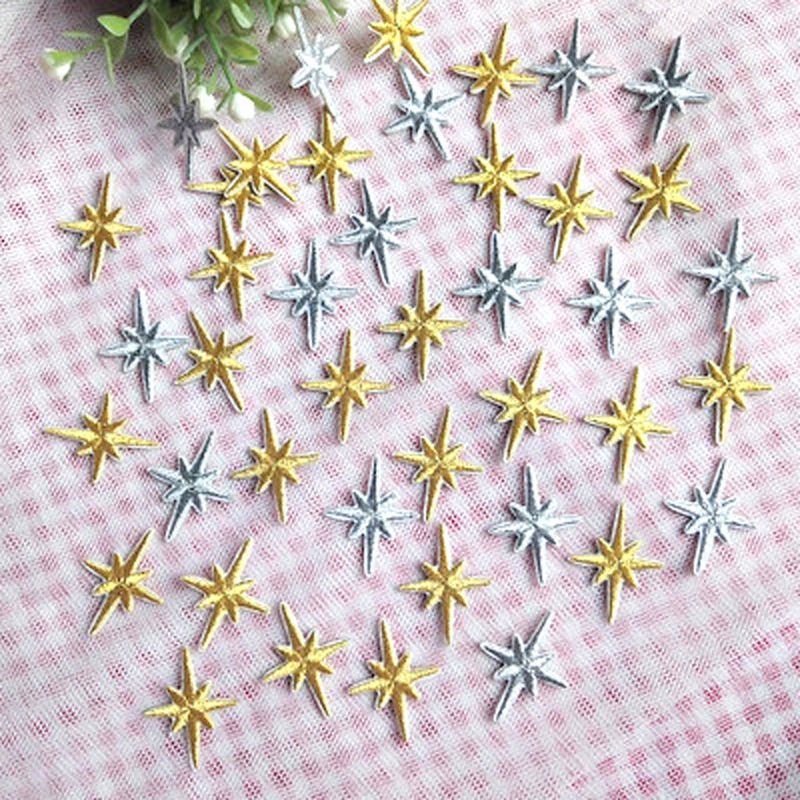 in stock Gold and Silver Star Embroidery Sticker Mobile Phone Shell Bag Handbook Decorative Sticker Clothes Patch Decoration Sticker Self-adhesive