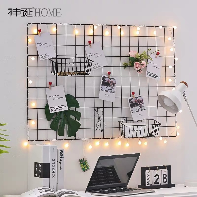 Fábrica cero lote foto de pared de malla de alambre de hierro recubierto de plástico malla de hierro gancho estante anillo creativo joyería rack