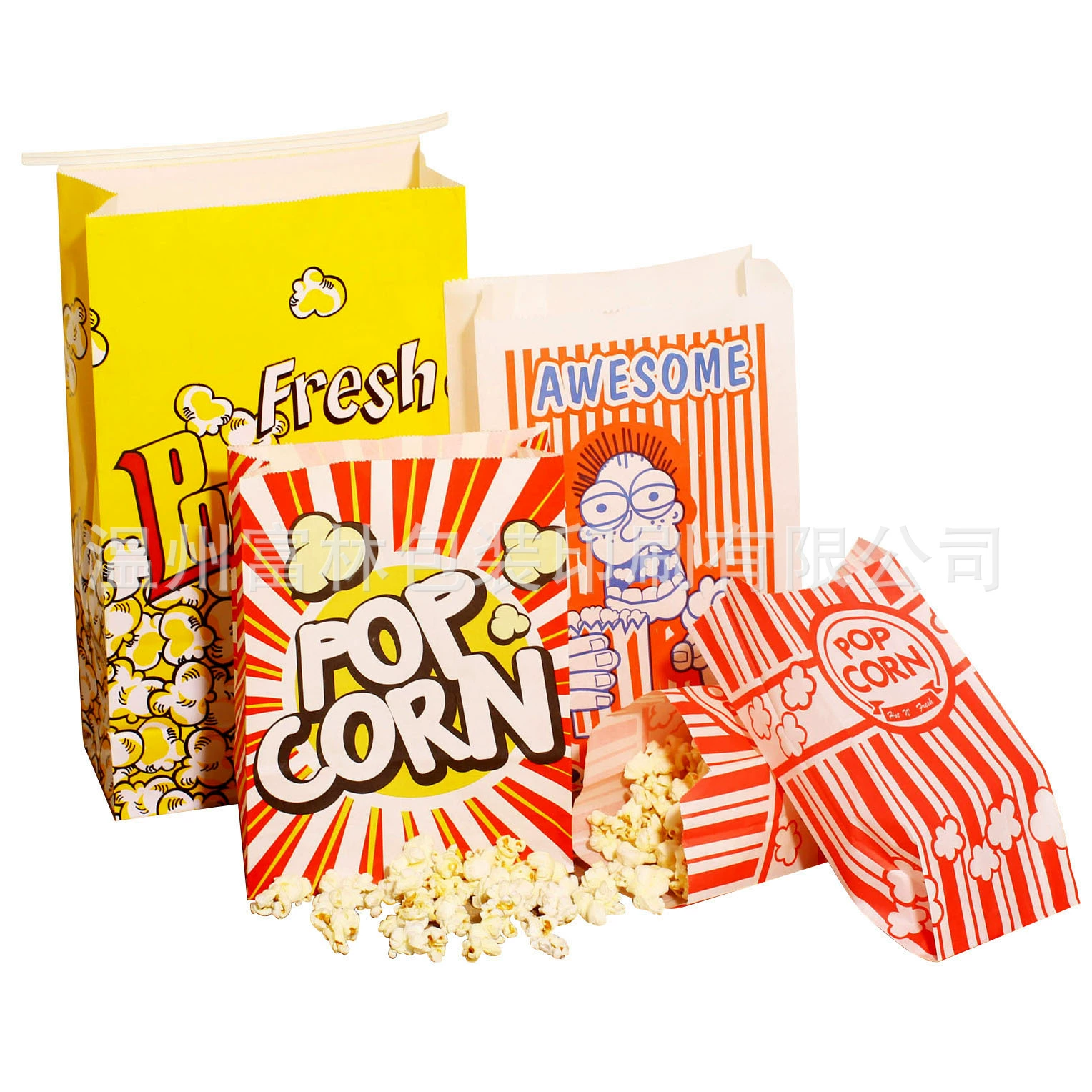 Заводская сумка с острым дном Маслостойкая бумажная сумка для попкорна Окно Железная проволока Задняя полоса Пленка из воловьей кожи Бумага Квадратный нижний мешок для попкорна