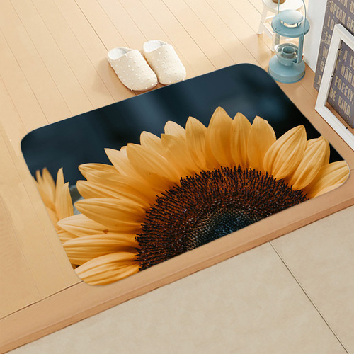 European and American 3D printed sunflower floor mats, modern minimalist kitchen water-absorbent non-slip carpets, super soft children's crawling mats