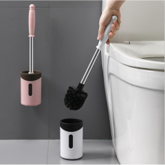Stainless steel long-handled toilet brush set with base, bathroom hole-free wall-mounted toilet cleaning brush