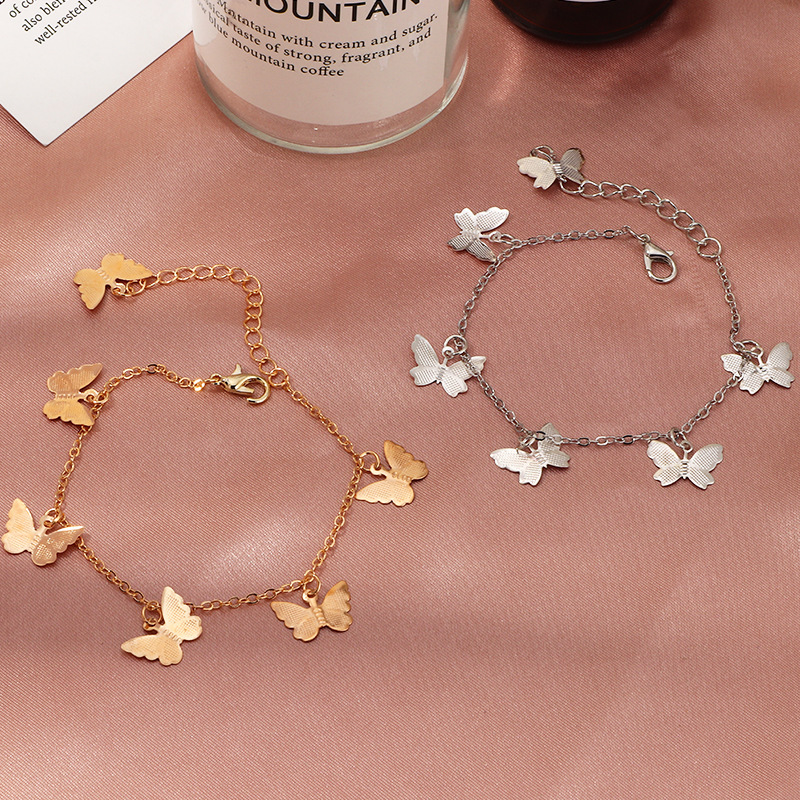 European and American cross-border best-selling butterfly pendant bracelet, simple and elegant beach anklet, foot jewelry, hollow butterfly hand accessory