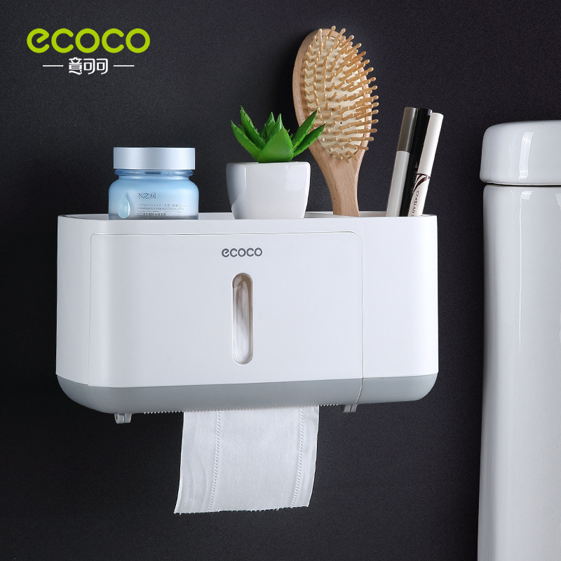 Titular de papel higiénico ponche-libre montado en la pared multi-funcional rollo de papel rack de almacenamiento baño impermeable tejido caja de almacenamiento