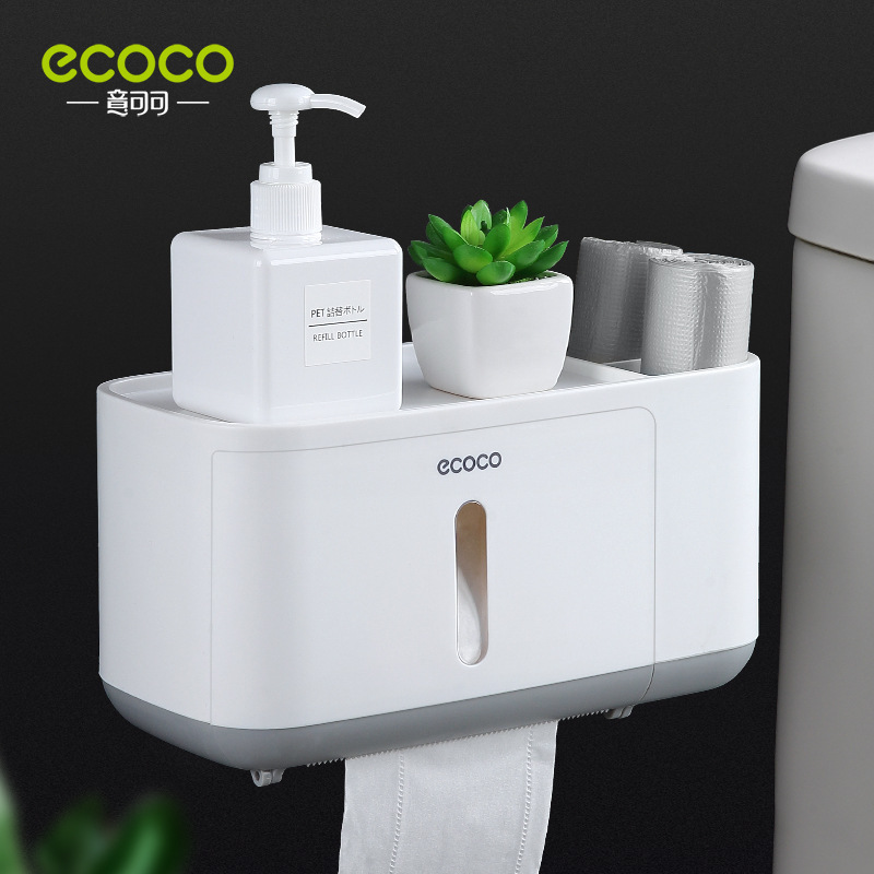 Titular de papel higiénico ponche-libre montado en la pared multi-funcional rollo de papel rack de almacenamiento baño impermeable tejido caja de almacenamiento