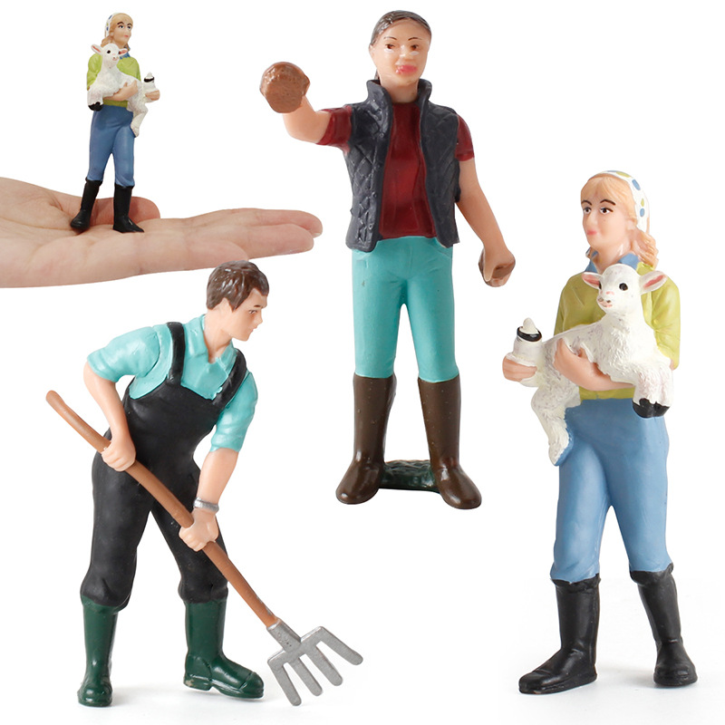 Comercio exterior simulación de los niños pasto estático con ovejas granja mujer arado campo lavado trabajador figura modelo decoración juguete suministro
