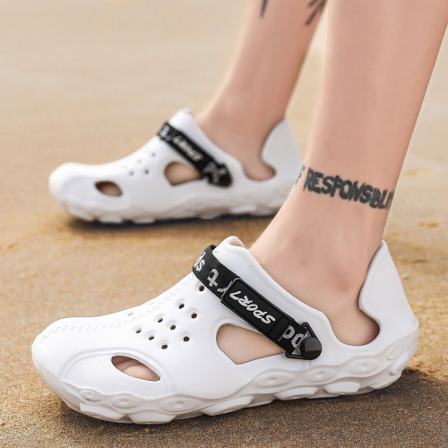 Summer Mesh Shoes Men's Korean-style Trendy Thick-Soled Beach Sandals, Closed-Toe Hollowed-Out Plus-Size Outdoor Flip-Flops