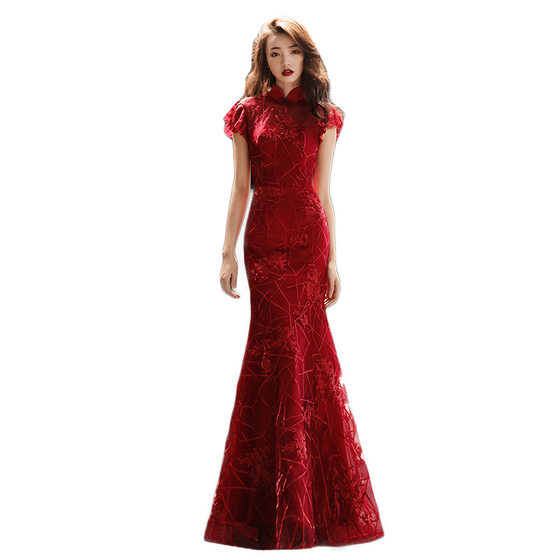 Toast Dress Bride 2022 New Summer Chinese Red Cheongsam Wedding Evening Dress Women's Slim-fit Fishtail Long Dress