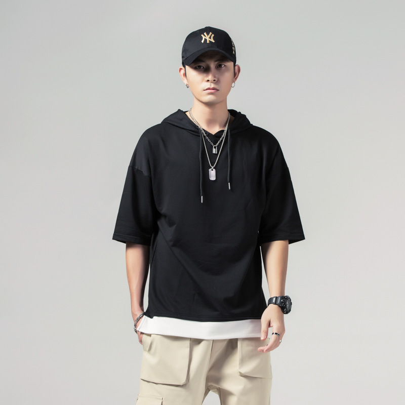 Hot Selling Summer Korean Style Hooded Short-Sleeved T-Shirt Men's Hoodie Japanese Style Loose Student Youth Sweatshirt Three-Quarter Sleeve T-Shirt Hot Selling Summer Korean Style Hooded Short-Sleeved T-Shirt Men's Hoodie Japanese Style Loose Student Youth Sweatshirt Three-Quarter Sleeve T-Shirt
