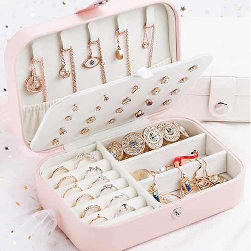Portable household jewelry box Casseg leather simple earrings, earrings, rings, necklaces, double-layer jewelry box storage box