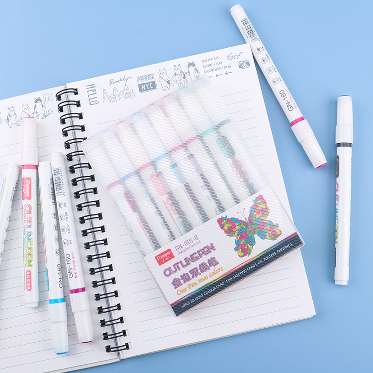 Guangna 160 borde dorado doble línea esquema pluma sueño color marcado pluma DIY diario pluma decorativa 12 colores