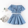 Summer denim set, jacket, mini-skirt, children's clothing, Korean style, high waist