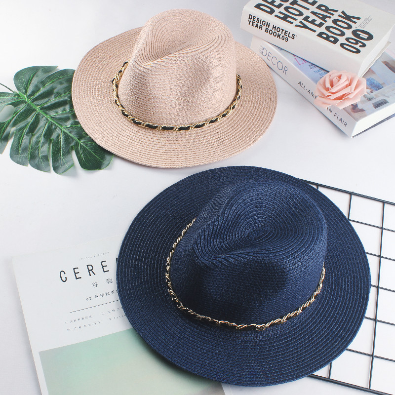 Sombrero de paja de viaje de verano para mujer de estilo coreano sombrero de copa casual jazz británico cubierta de playa Sombrero sol protección solar sombrero de sol marea