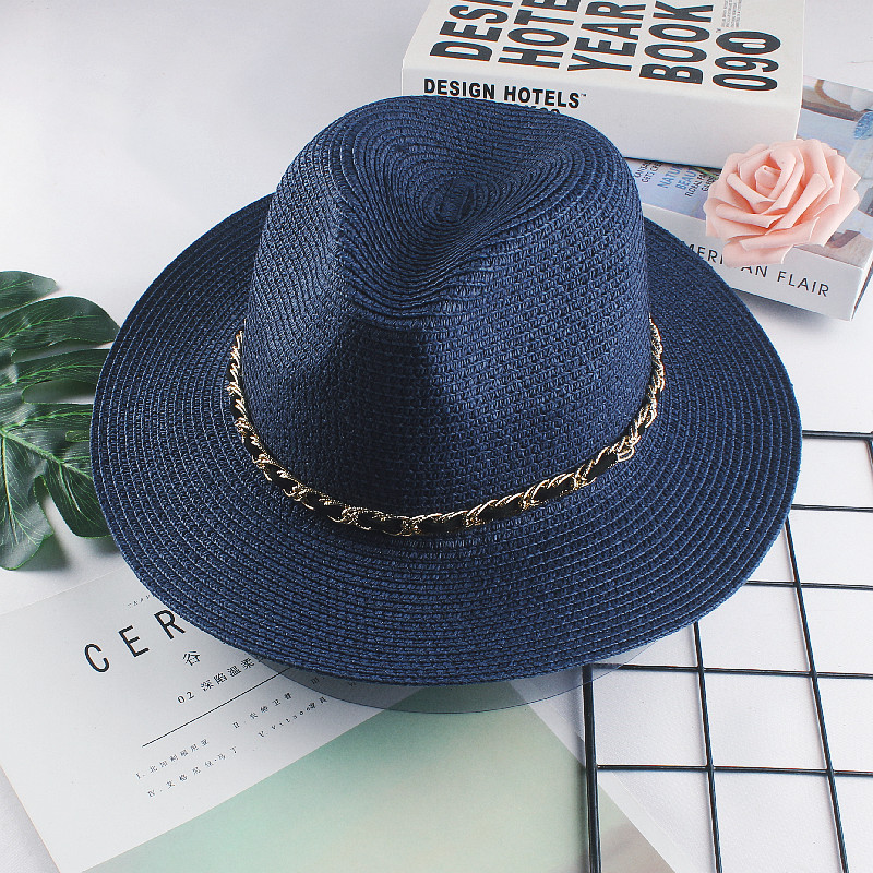 Sombrero de paja de viaje de verano para mujer de estilo coreano sombrero de copa casual jazz británico cubierta de playa Sombrero sol protección solar sombrero de sol marea