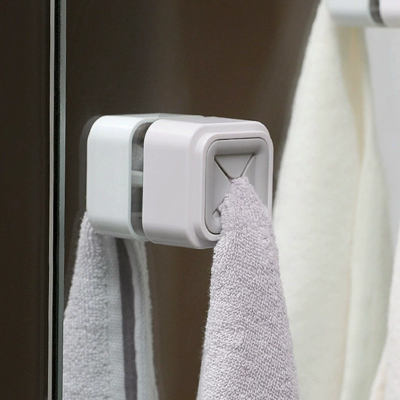 Self-Adhesive Towel Plug Hook, PP Plastic, Compact 5.6×3.7×5.6 cm, Transparent/Gray