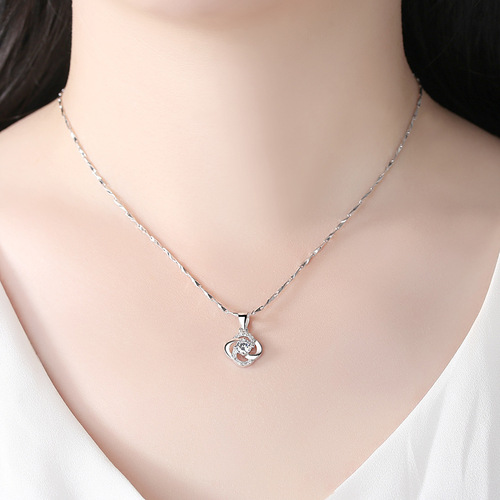 S999 Pure Silver Pendant Zircon Four-leaf Clover Necklace Women's Clavicle Chain Simple Pendant Women's Japanese and Korean Versatile Factory Direct Sales