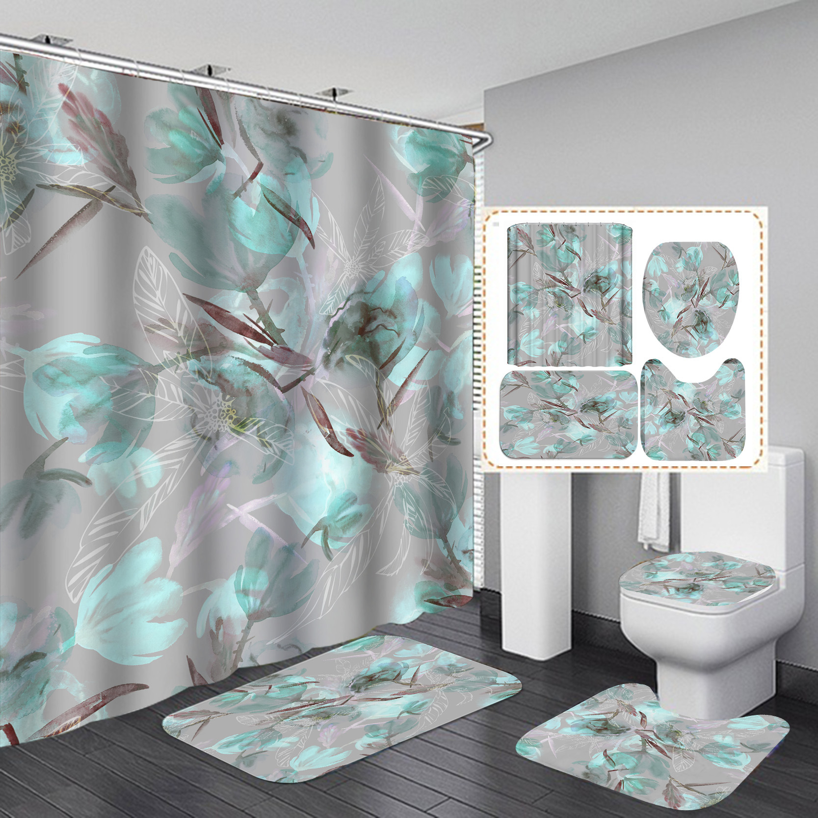 Transfronteriza Amazon 3D Impresión digital impermeable poliéster flor traje baño Cortina de ducha cortina de suministro directo de fábrica al por mayor