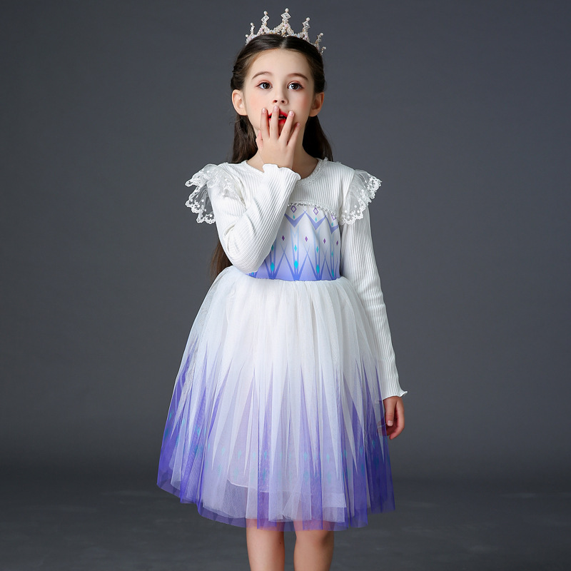 2026 Spring New Frozen 2 Elsa Princess Dress Girls' Dress Elsa Queen Windproof Gauze Dress