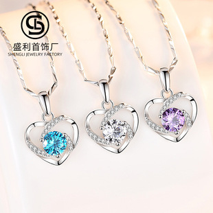 S999纯银项链女心形吊坠简约爱心百搭锁骨链日韩版银饰厂家批发