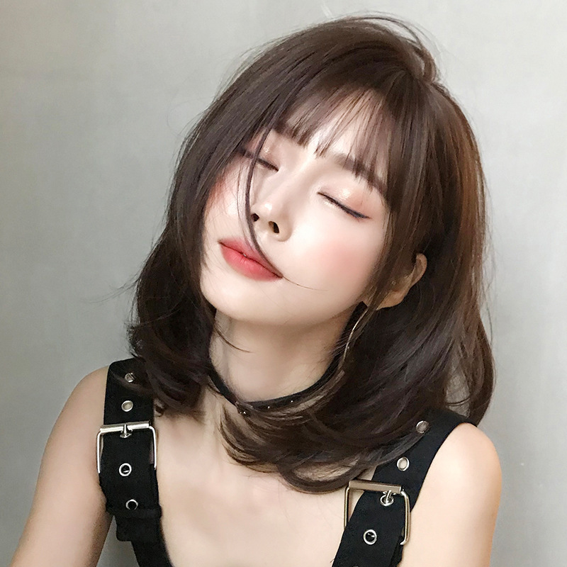 Manufacturer Wholesale New Wig for Women with Short Hair, Bangs, Round Face, Bobo Head with Inner Buckle, Full Top Hair Cover, Popular Shoulder-Length Hair