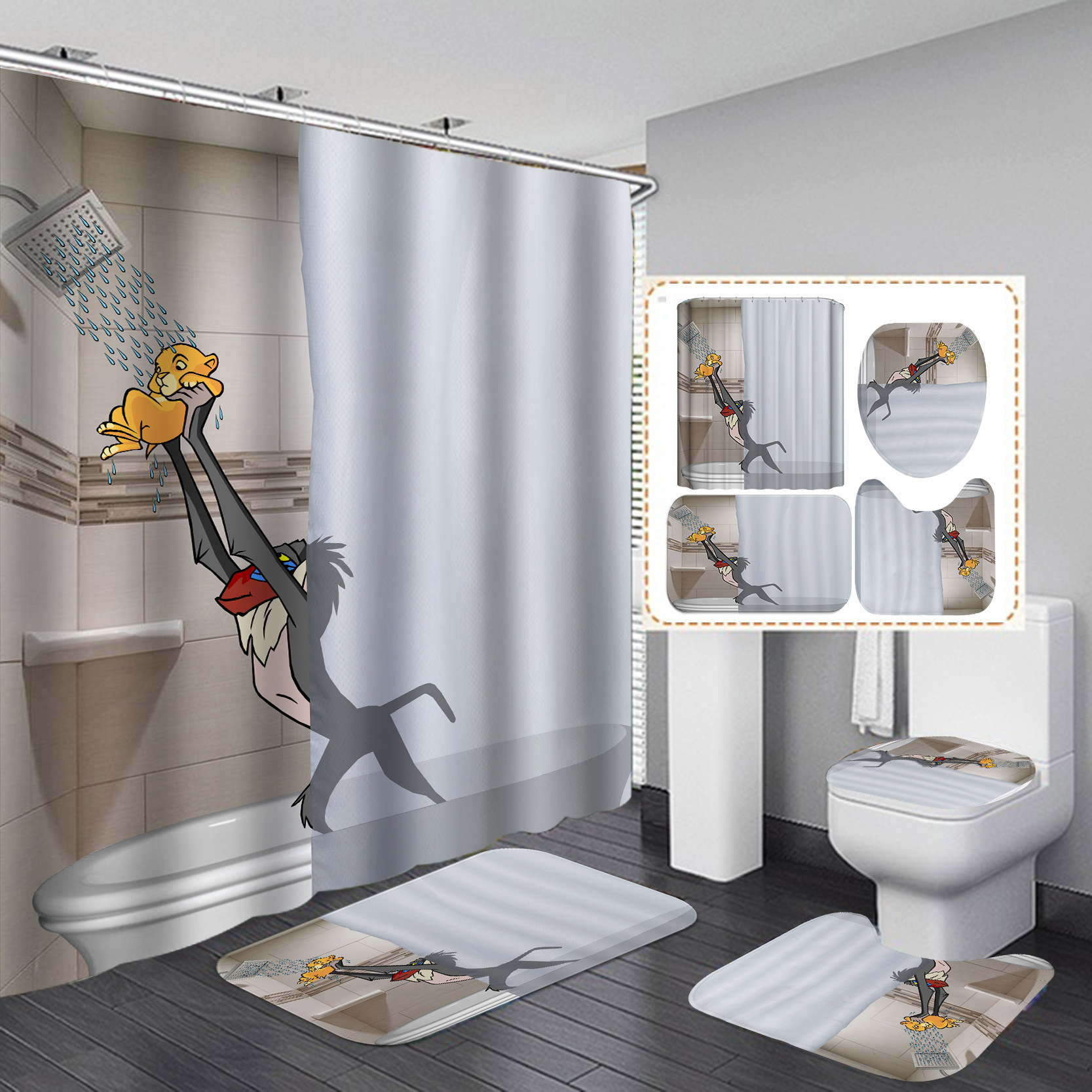 Comercio electrónico transfronterizo Amazon suministro directo Impresión digital Baño de poliéster Cortina de ducha de dibujos animados fábrica suministro directo Cortina de ducha al por mayor