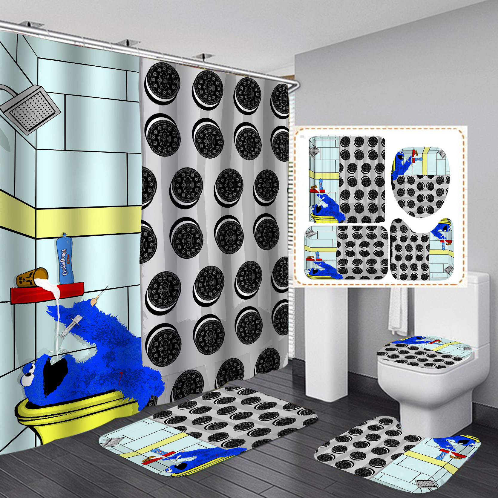 Comercio electrónico transfronterizo Amazon suministro directo Impresión digital Baño de poliéster Cortina de ducha de dibujos animados fábrica suministro directo Cortina de ducha al por mayor