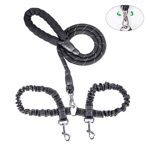 Summary of cross-border manufacturers pet double-headed leash, dog telescopic one-to-two dog leash, anti-impact reflective dog leash