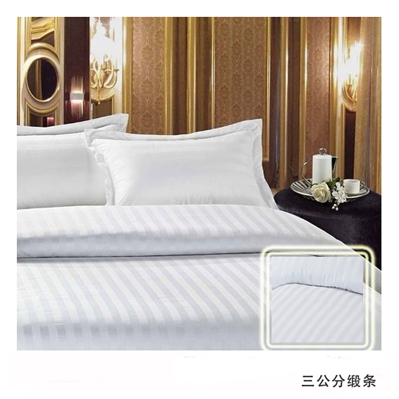 Hotel Bedding Set, Polyester-Cotton Sateen Stripe (or Cotton Sateen), 4-Piece White, Duvet Cover & Sheets
