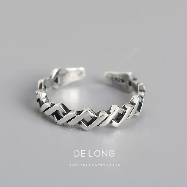 Personalized Minimalist Retro Geometric Square Ring S925 Sterling Silver Ring Korean Style Elegant Women's Square Tail Ring Jewelry