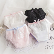 精致刺绣蕾丝褶皱雪纺云柔牛奶丝配色设计蝴蝶结甜美少女内裤