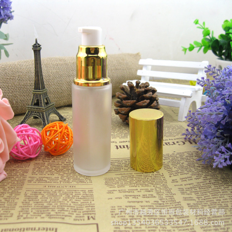 现货厂家30ml电化铝盖玻璃瓶 乳液化妆品瓶爽肤水精华素空瓶子