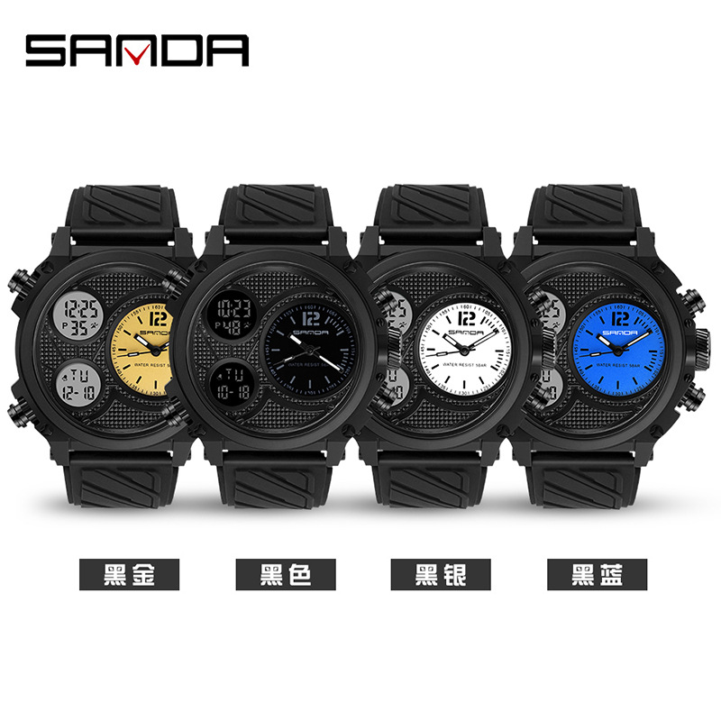 Sanda reloj deportivo masculino primos al aire libre nocturna impermeable juvenile doble reloj electrónico 3002