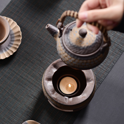 Ancient style coarse pottery candle warm tea stove tea brewing set retro original pottery dry burning table base tea ceremony accessories