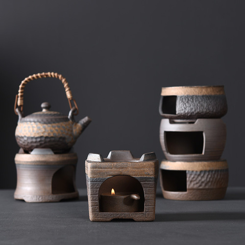 Ancient style coarse pottery candle warm tea stove tea brewing set retro original pottery dry burning table base tea ceremony accessories